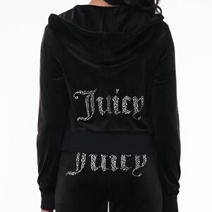 Juicy Couture Luxe Velour Black Tracksuit (Hoodie and Sweatpants) Size Small
